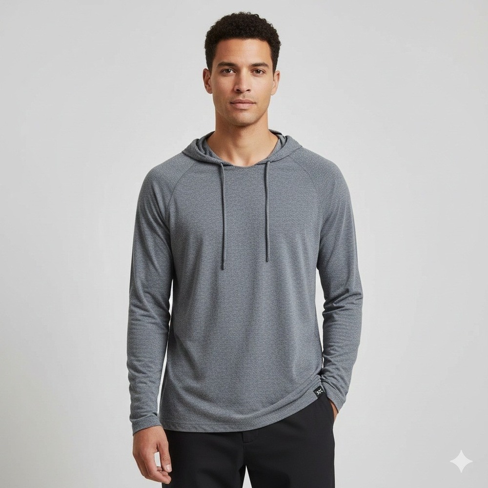 Rhone Mens Gray Heathered‎ Long Sleeve Hoodie Lightweight Performance Shirt XL